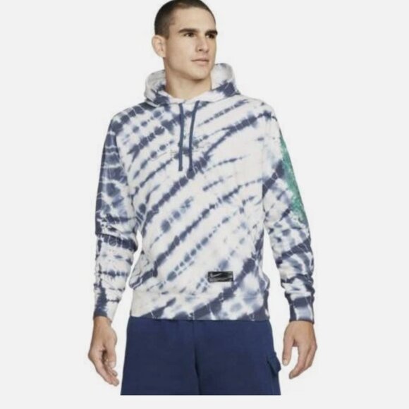 Nike Sportswear Club French Terry Pullover Hoodie Blue and White Tie Dye - - Picture 11 of 12
